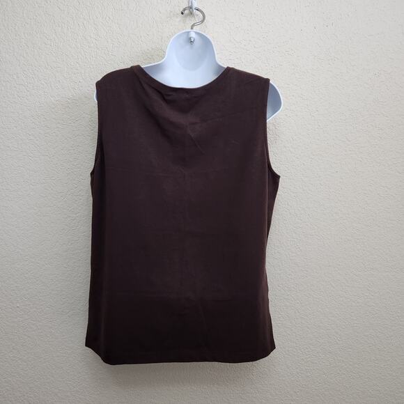 Talbots Brown Diamond Rhinestones Sleeveless Top Large Lightweight Stretch Soft - Picture 3 of 5